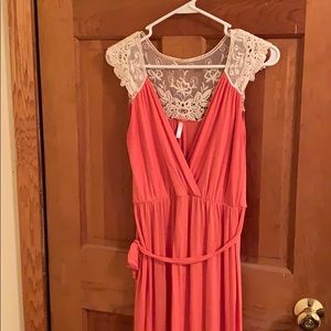 Pink Blush maternity/non maternity coral lace maxi